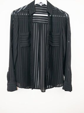Express L/S 2 Pocket Portofino Sheer Roll Tab Sleeves Blouse / Beach Cover XS